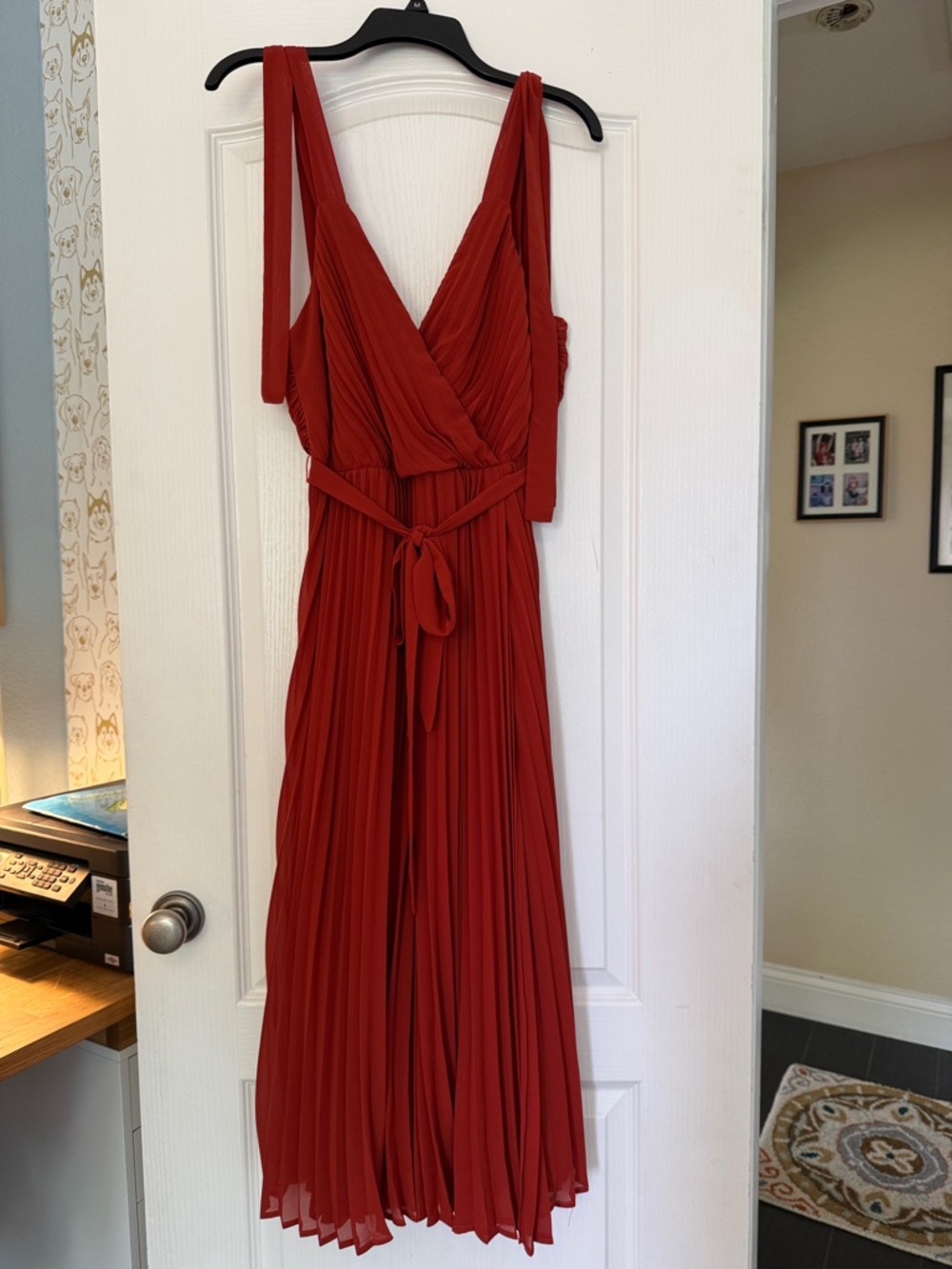 Lulu's Rust Red Pleated Maxi Dress with Waist Tie